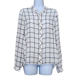 XXI Forever 21 Womens Blouse Size S Ivory Black Sheer Long Sleeve Button Down